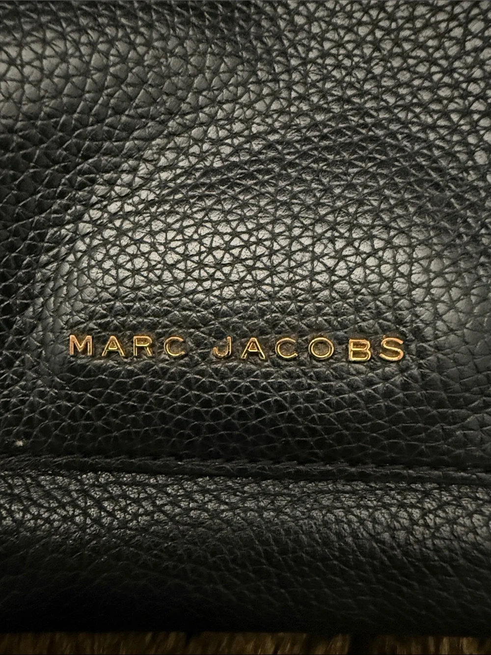 Marc Jacobs Black Pebbled Leather Slide-Pocket Crossbody with Gold Hardware